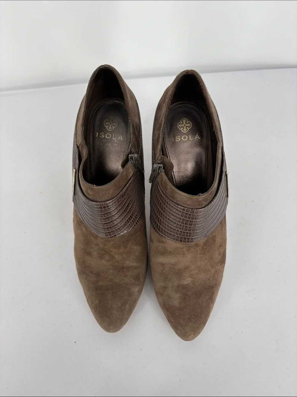 🐾 Isola Taupe Suede Pointed-Toe Ankle boots Heels